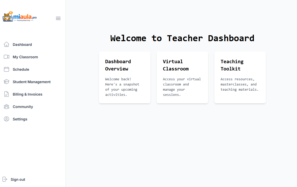 MiAula.pro: Landing page